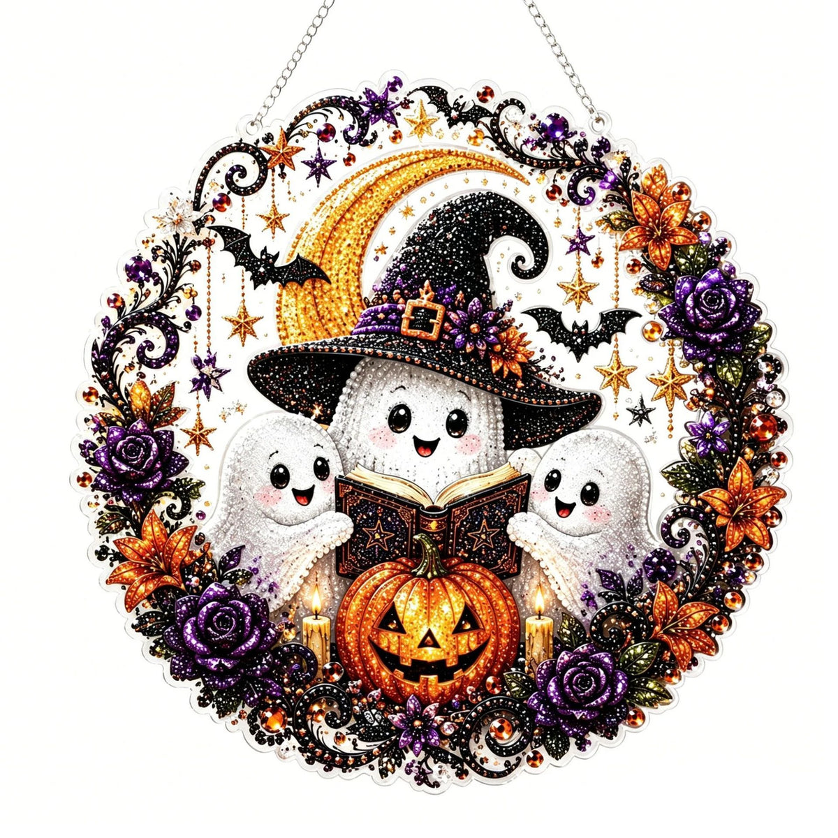 🍂 Autumnal pumpkin wreath with a diamond pattern to hang up – Complete DIY kit