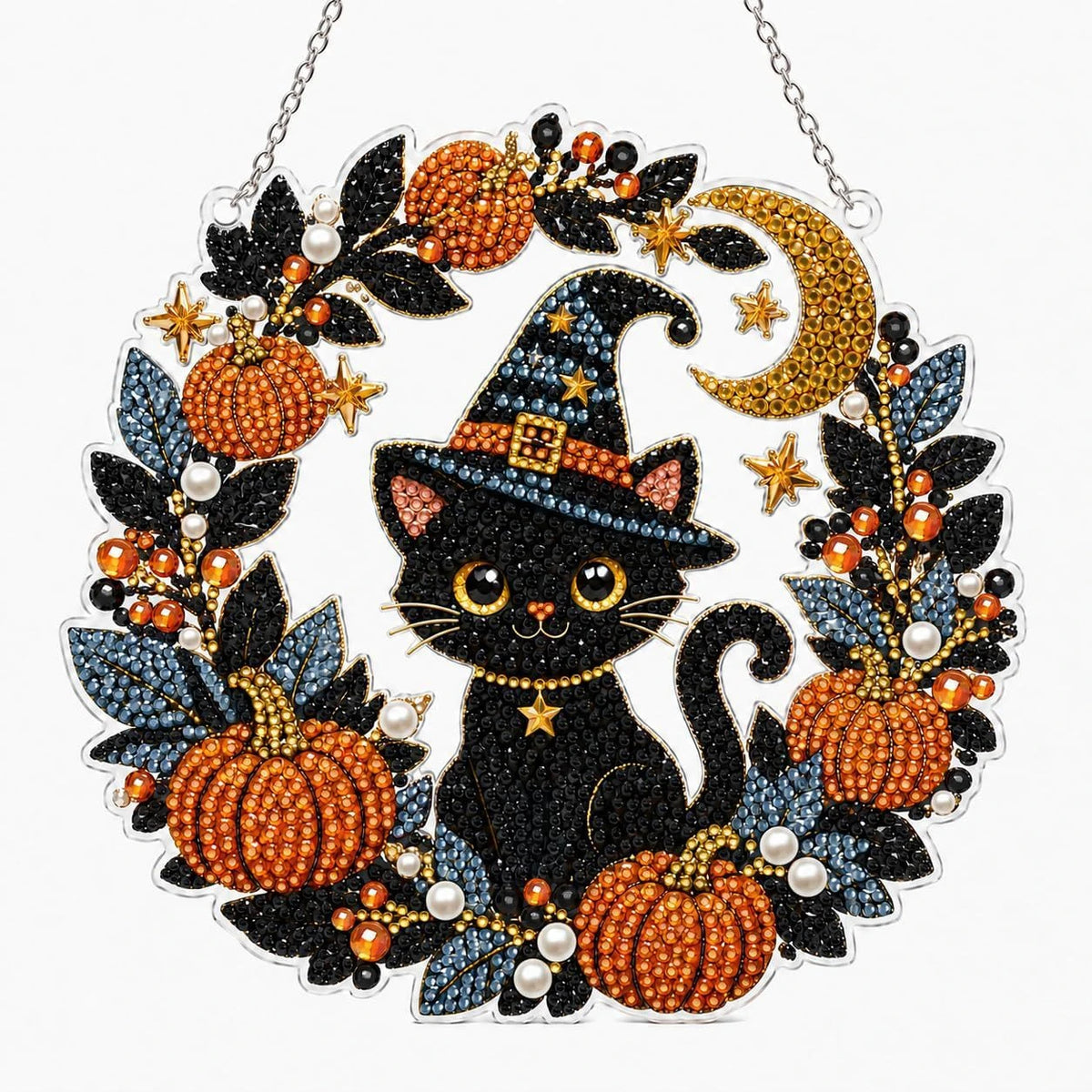 🍂 Autumnal pumpkin wreath with a diamond pattern to hang up – Complete DIY kit