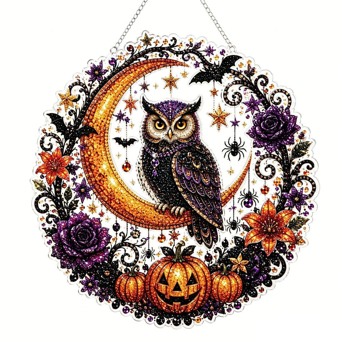 🍂 Autumnal pumpkin wreath with a diamond pattern to hang up – Complete DIY kit